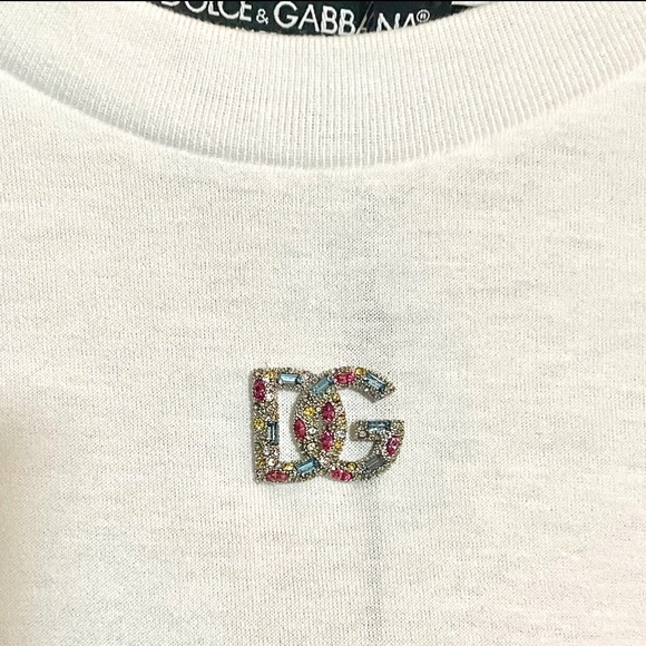 BNWT! Dolce & Gabbana Jersey T-shirt With Crystal Embellished Iconic Logo - Picture 5 of 10